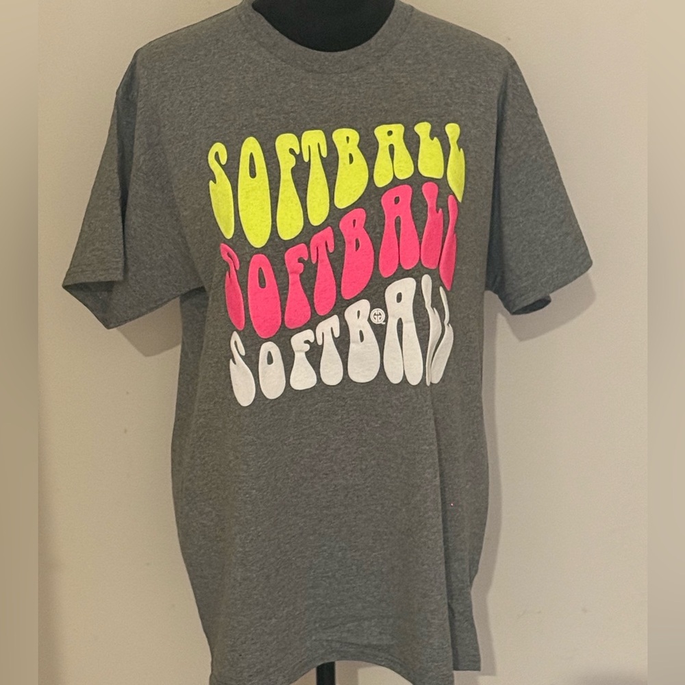 Gray Softball Multicolor Neon Graphic Tee